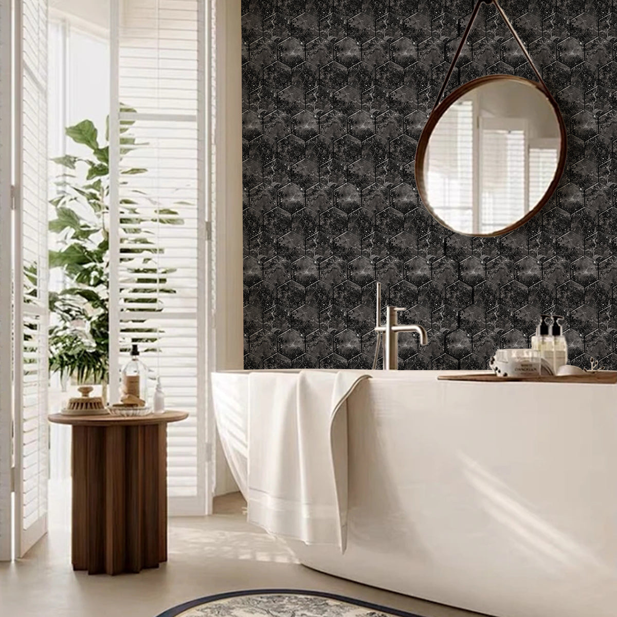 Badkamer tegels Plaktegels HexaLux noir toilet