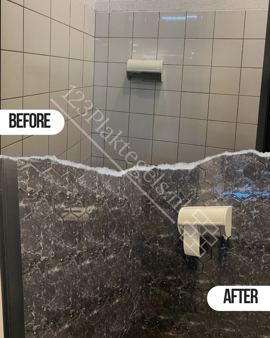 Plaktegels Hexaluxe Noir in het toilet ij mangohout online