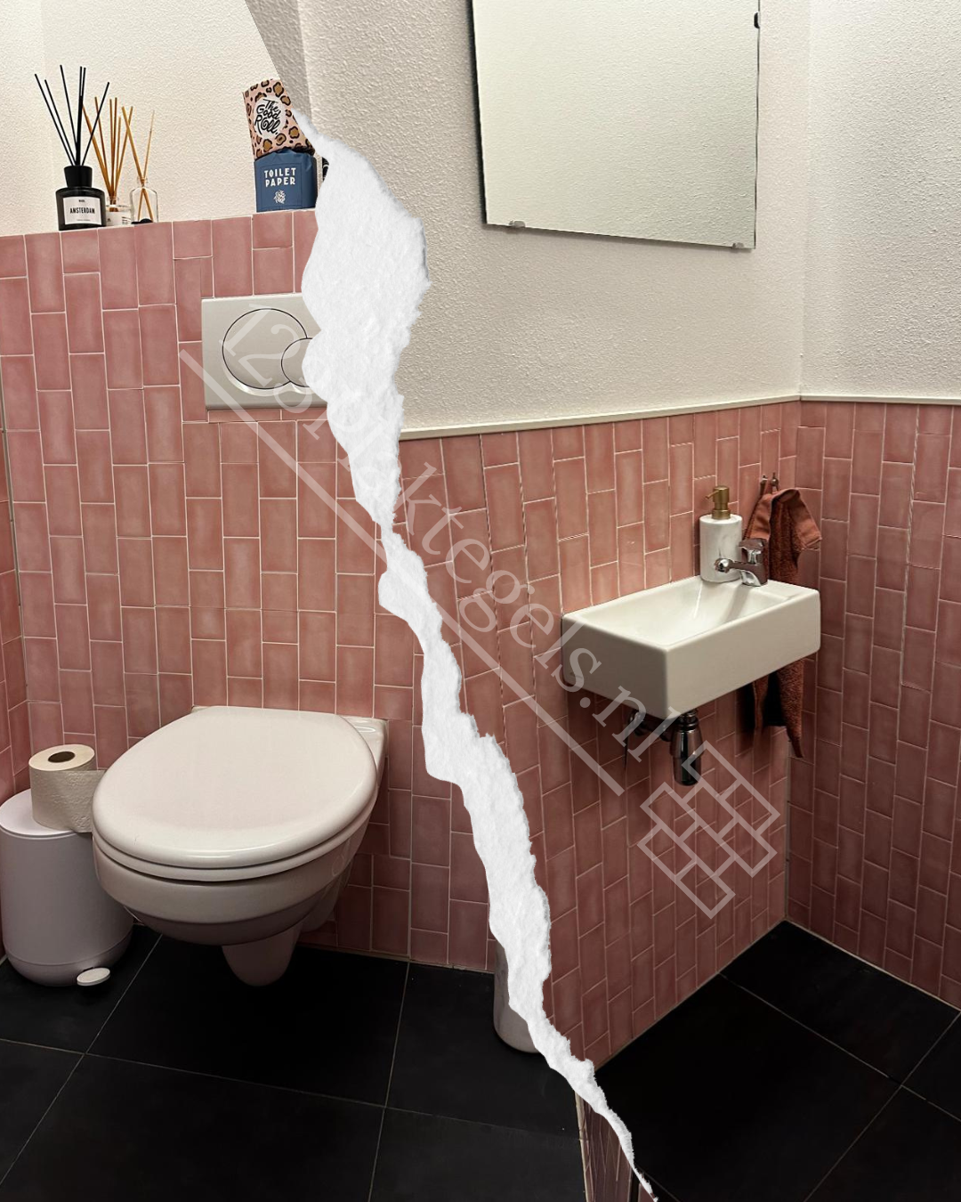 Roze plaktegels in het toilet