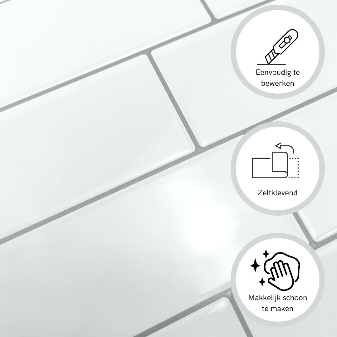 Plaktegels wandpanelen zelfklevende tegels basic white closeup