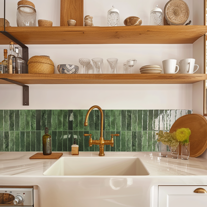Achterwand keuken plaktegels groen in een vintage en moderne stijl keuken