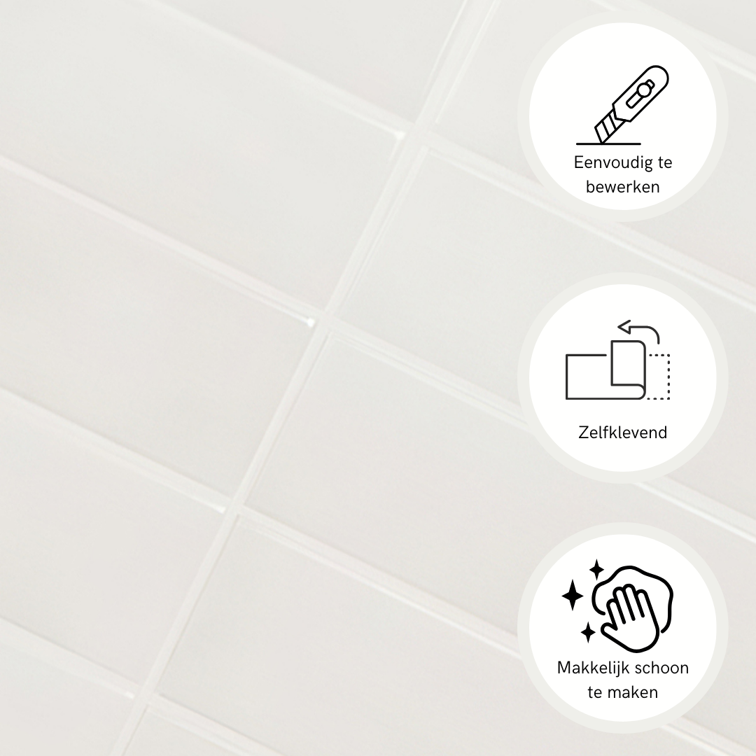 Basic white oblong adhesive tile 1mm