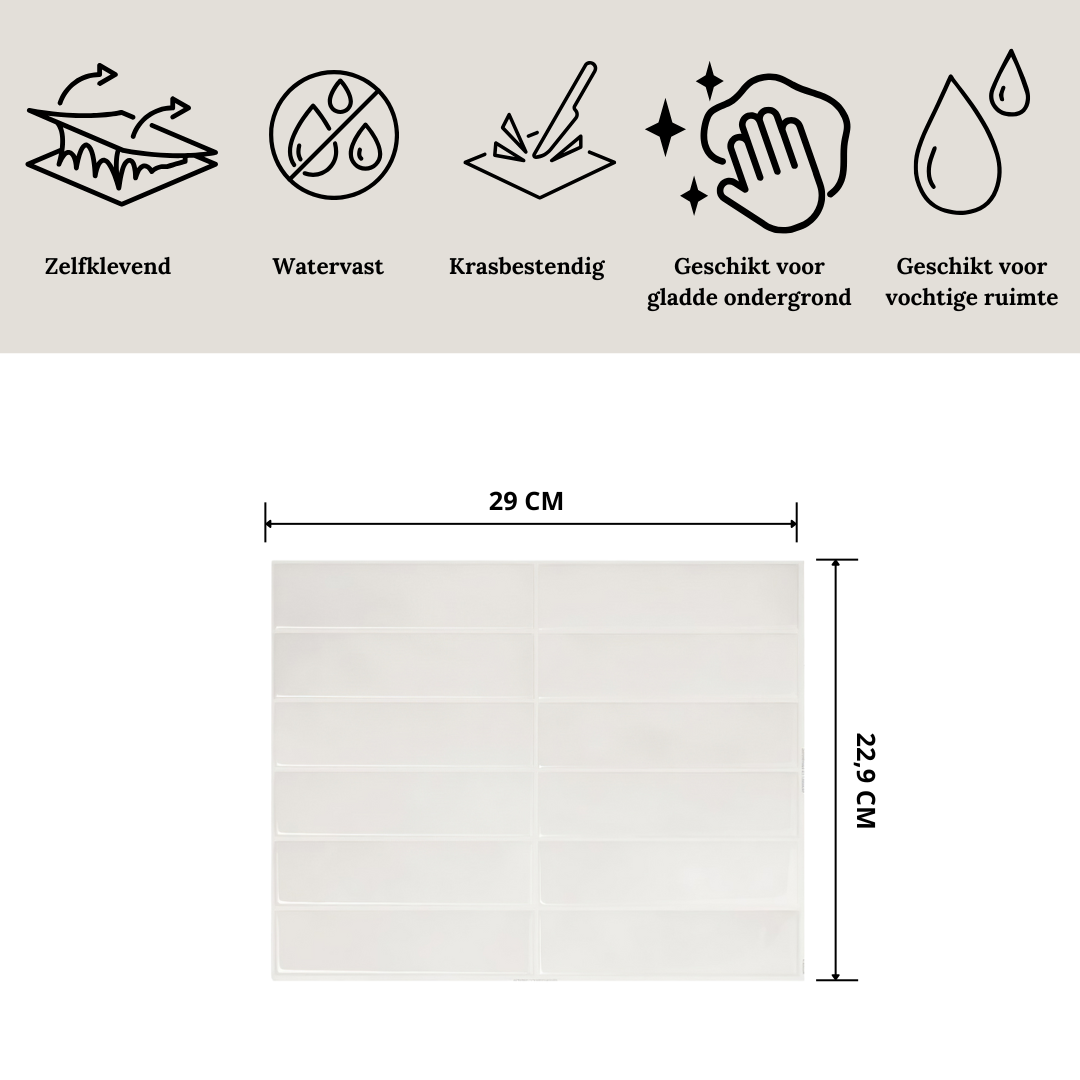 Basic white oblong adhesive tile 1mm