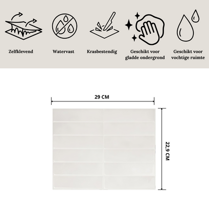 Basic white oblong adhesive tile 1mm
