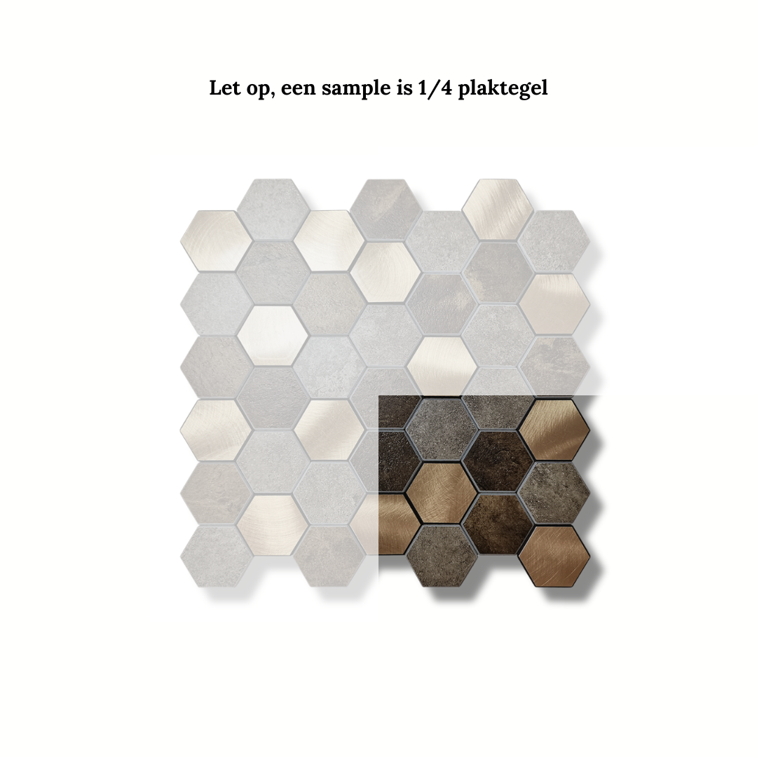 Mozaiek plaktegel aluminium bruin goud Hexagon sample