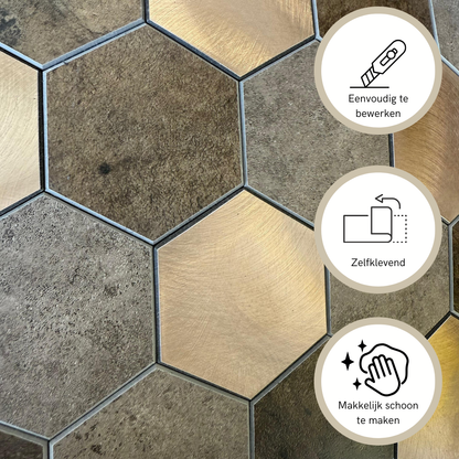 Mosaic tile brown gold hexagon large