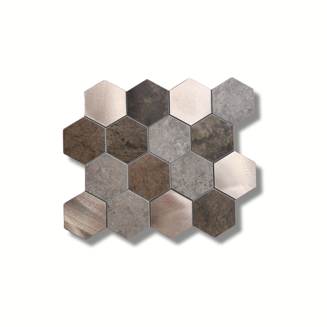 Mosaic tile brown gold hexagon large