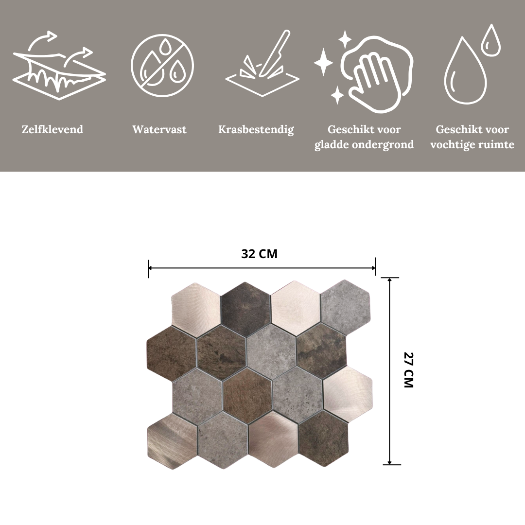 Mosaic tile brown gold hexagon large