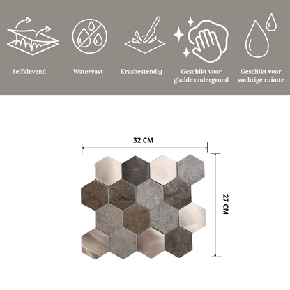 Mosaic tile brown gold hexagon large