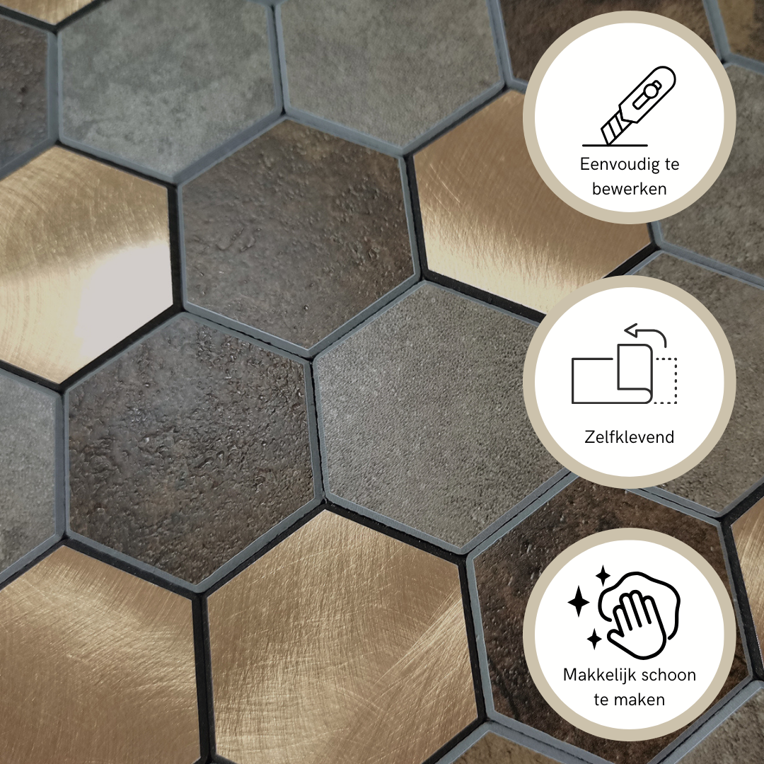 Plaktegels Mozaiek multikleur Bruin Goud closeup