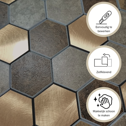 Plaktegels Mozaiek multikleur Bruin Goud closeup